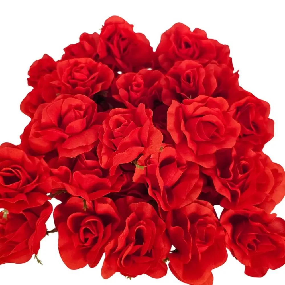 50 Red Silk Rose Heads Stemless Wedding Floral Craft DIY Wreaths 2.5in